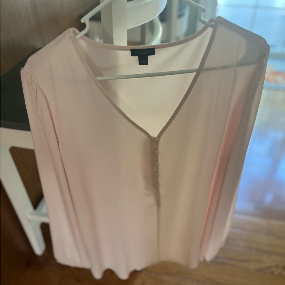 Ann Taylor soft pink crepe long sleeve top